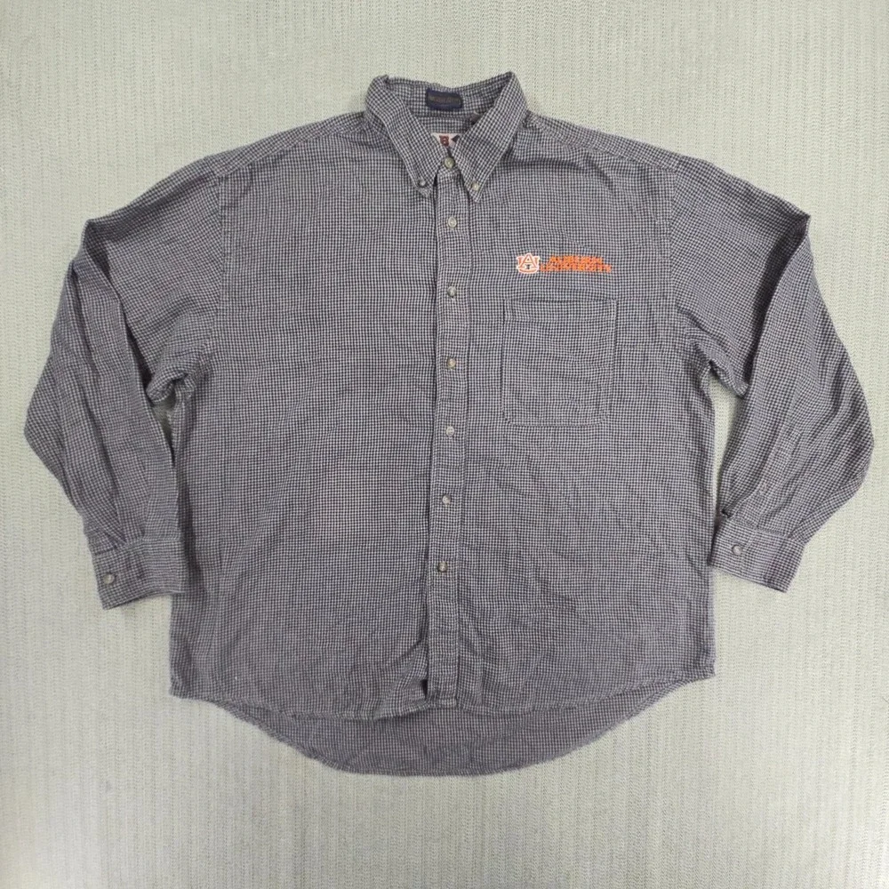 Vintage Auburn Tigers Shirt Mens Large Herringbone Long Sleeve Button Up Flannel